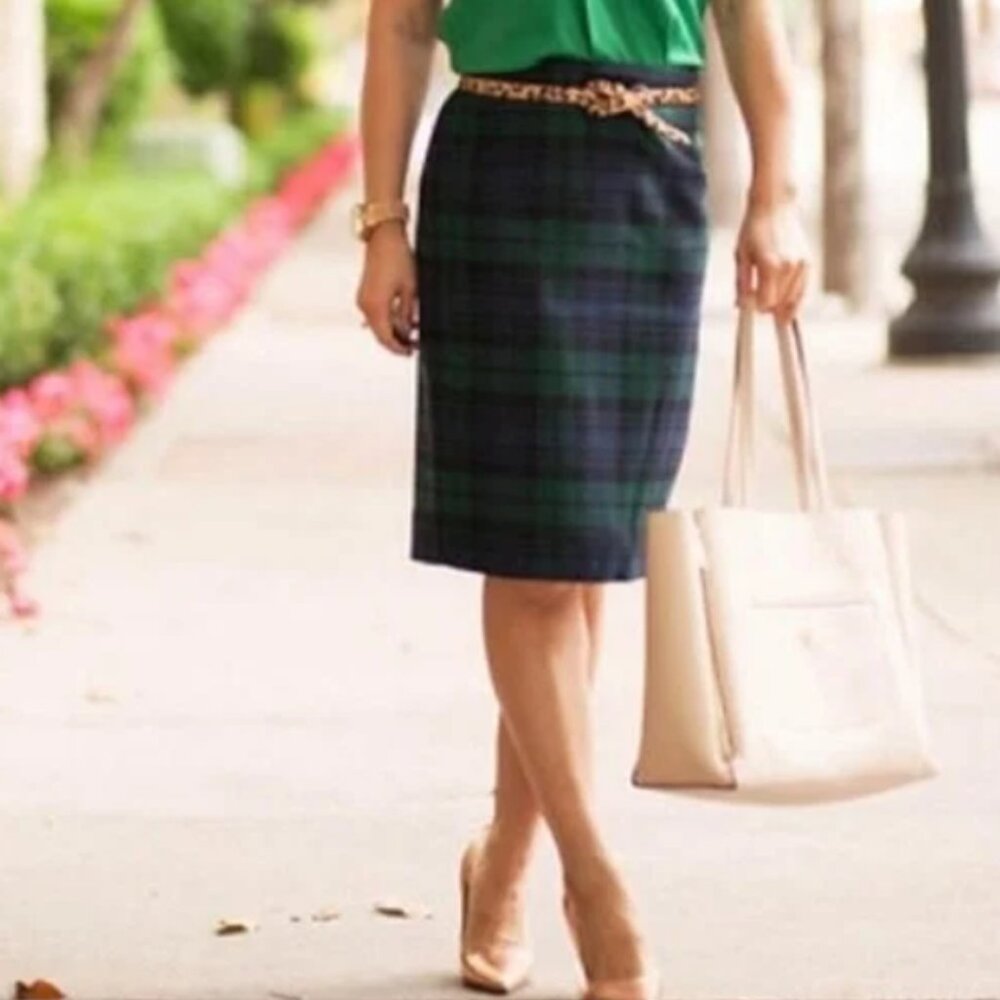 J.Crew Plaid Pencil Skirt Blue and Green Notre Dame Irish Skirt Business Casual
